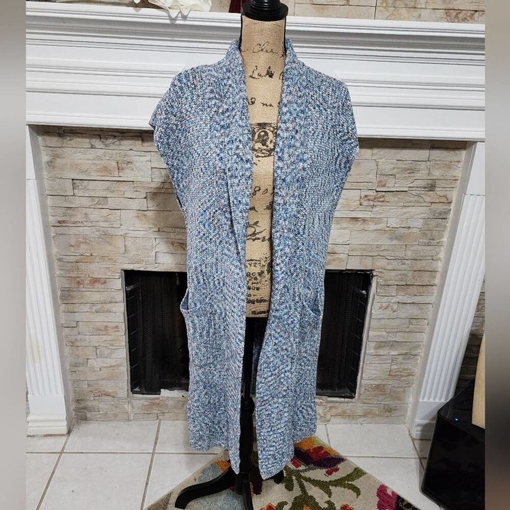 CAbi‎ heathered blue short sleeve duster length cardigan sweater size small